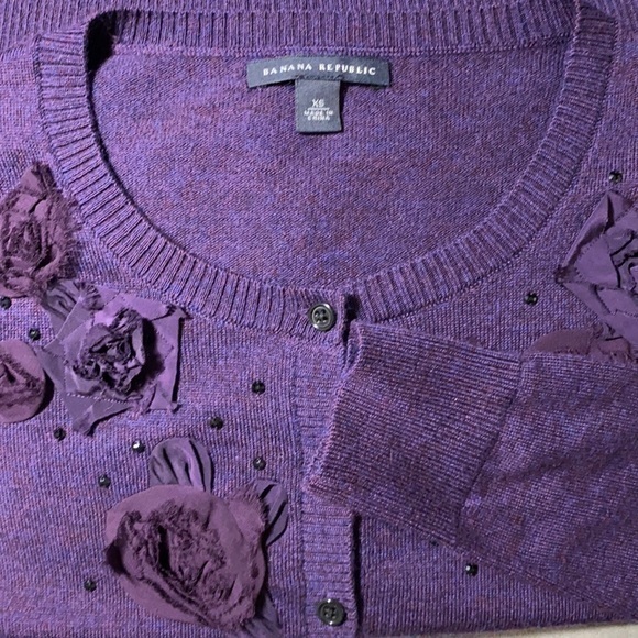 BANANA REPUBLIC Plum Extra Fine Merino Wool Cardigan - Picture 5 of 9